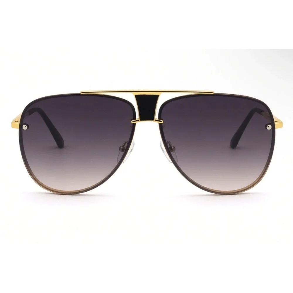 Mens Navigator Sunglasses Gold Metal Frame Gradient Smoke Lens Lentes Gafas 2026